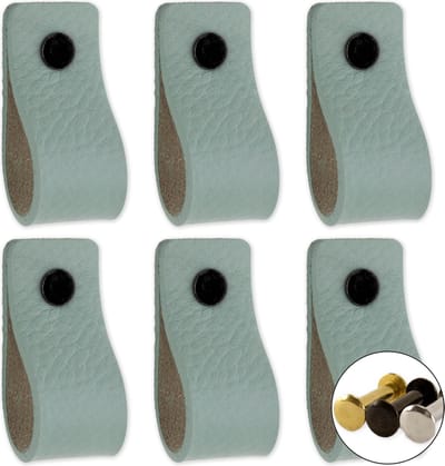 Leren handgrepen - Vaalgroen - 6 stuks - 12,5 x 2,5 cm - incl. 3 kleuren schroeven - Handgrepen leer - Leren meubelgreep - Leren handvaten kast - Leren lus - Handgreep kast leer - Leren greepjes - Handvat leer - Leren deurgreep - Leren handgreep