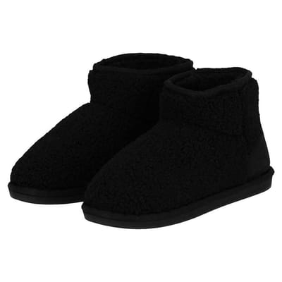 Apollo teddy sloffen - dames - zwart - teddystof - pantoffels - hoog 41-42