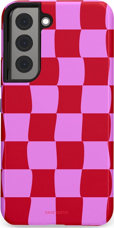 Casetastic hoesje geschikt voor Samsung Galaxy S22 - Dubbellaagse bescherming - Dansend Ruitje - Fashion Case - Rood Lavendel Roze