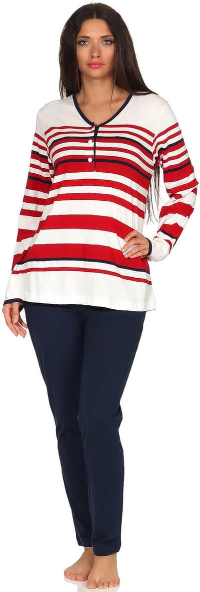 Maritieme pyjama voor dames met lange mouwen in gestreepte uitvoering en met knoopsluiting
