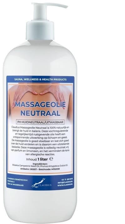 Massageolie Neutraal 1 liter met witte pomp - 100% natuurlijk - biologisch en koud geperst