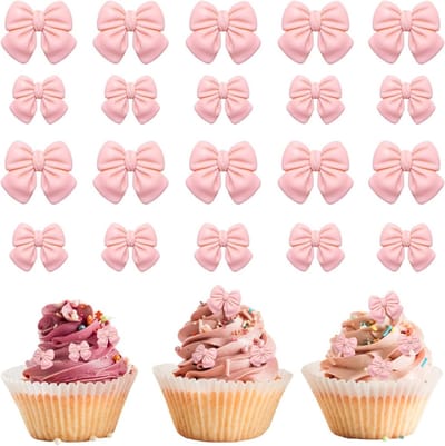 Schattige Roze Strik Cake Toppers - 20 Stuks Versiering voor Cupcakes, Babyshowers, Verlovingen en Verjaardagen