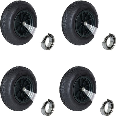 TRUTZHOLM 4x Kruiwagenwiel 4.80 / 4.00-8 4PR - Heavy-Duty Luchtband met As - Set van 4 Pneumatisch Reservewiel Stalkruiwagen