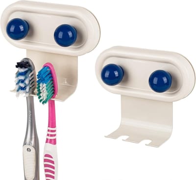 Muurbevestigde Tandborstelhouder voor Badkamer - 2 Slots, Zelfklevende IJzeren Borstelhanger Geschikt voor Oral-B en Colgate - Ruimtebesparend en Hygiënisch (Blauwe Punt)