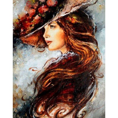 5D DIY Diamantschilderij Volledige Ronde Boor  Vrouw met Hoed  Strass Borduurwerk Kruissteek Huisdecoratie 20X30CM brown
