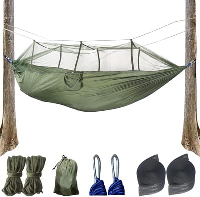 Ultralichte draagbare campinghangmat met muggennet voor buiten - tuin hangmat voor camping en wandelen - draagvermogen 200 kg - 260 x 140 cm