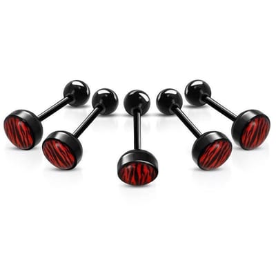 Aramat Jewels | Tongpiercings | Bioplast Tongpiercing met Dierenhuid Motief | Zebra-Rood | |8mm | Kunststof | Volwassenen | Verkleurd niet