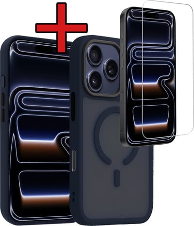 Hoesje - Met Screenprotector - Geschikt voor iPhone 17 Pro / 18 Pro - Magsafe Compatible - Sterk & Shockproof - Shock Proof Case - Back Cover - Telefoon Hoes - Telefoonhoes - Donkerblauw