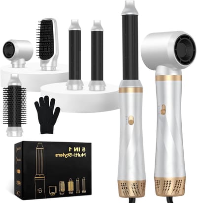 Multifunctionele Haardroger Borstel 1000 W - 5-in-1 Styling Set met Ionen, Rechte Kam en Kruller, 3 Temperatuur- en Snelheidsinstellingen voor Droog, Steil en Krul Haar