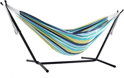 Dubbele Hangmat - Katoenen Hangmat - Ontspannen Buiten - Inclusief Standaard - 250 cm Lengte - Cayo Reef