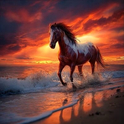 nr 581 Diamond Painting paard zonsondergang 40x40cm (rond)