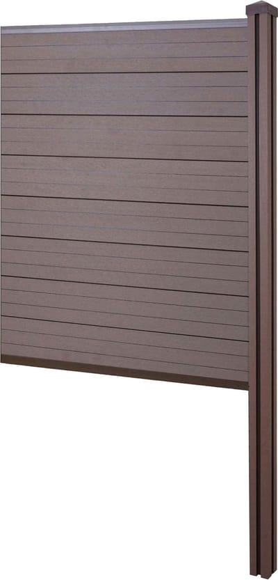 WPC privacyscherm Sarthe, schutting windscherm, WPC paal voor plaatsing in beton ~ verlengelement smal, 98cm bruin