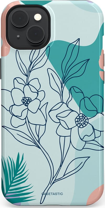 Casetastic Hoesje Geschikt voor Apple iPhone 15 Plus Magsafe - Stijlvolle Beschermende Duo-layer Case - Zeegroen Bloemenfestijn