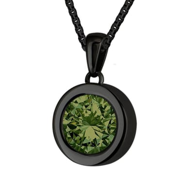 Quiges 12mm Mini Munt Hanger Zwart RVS Glans met Zirkonia Donker Groen Munt en Ketting Ankerketting 42-46cm - SLSHS463