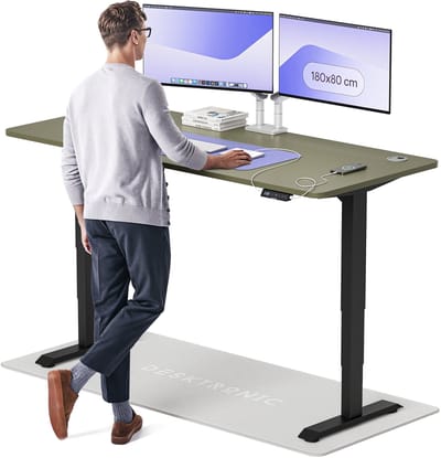 Desktronic HomePro Zit-sta Bureau Elektrisch In Hoogte Verstelbaar, 180x80 cm Zwart/Groente, Stille Dubbele Motor, Hoogte 62-126cm