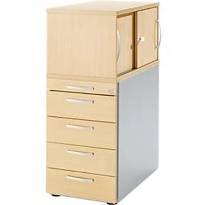 Schäfer Shop Genius ladeblok met bovenkastje incl. schuifdeur, volledig afsluitbaar, ronde handgreep, esdoorn