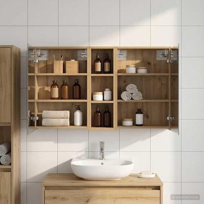 Badkamerkast Set - Spiegelkast - Opbergen Badkamer - Met LED Verlichting - 106 cm Breed - Artisan Eiken
