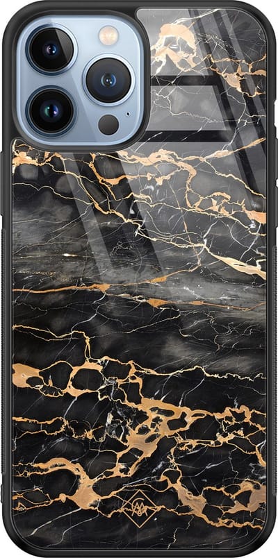 Casimoda® hoesje - Geschikt voor iPhone 13 Pro Max - Marmer Grijs Brons - Luxe Hard Case Zwart - Backcover telefoonhoesje - Grijs