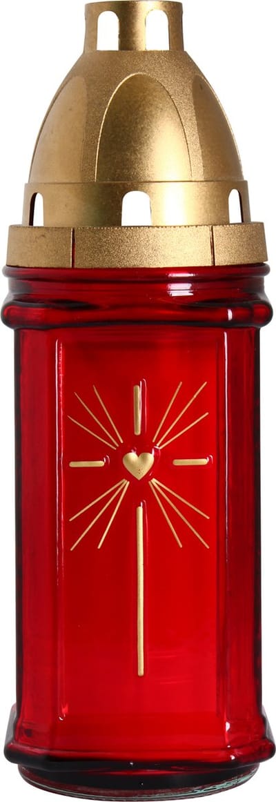 Grafkaars/gedenklicht met deksel - rood - 8 x 22 cm - 3 dagen brandtijd - Graflichten/herdenkingslichten