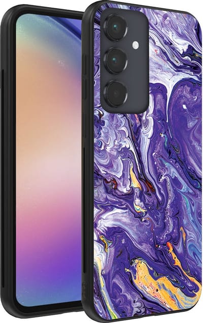 Smartphonica Telefoonhoesje voor Samsung Galaxy A54 5G met marmer opdruk - TPU backcover case marble design - Goud Paars geschikt voor Samsung Galaxy A54 5G