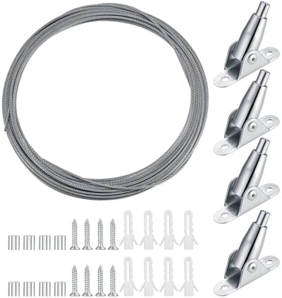 Dailygoods- Staalkabel 10 meter - Verstelbaar 2 mm - Spanslot - Montageklem - Beweegbare ijzeren klinknagels - Roestvrij staal - Kabelset