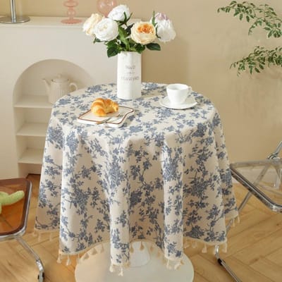 Blauw Bloemig Pastorale Tafelkleed Katoen Linnen Vintage Tafelkleed Binnen Buiten Tafelhoes Geschikt voor Feest, Picknick, Eten 60x60cm