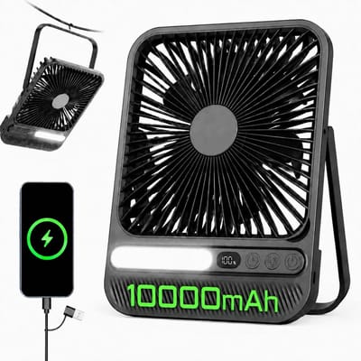 Accu ventilator 7 Inch - 10000mAh Batterij - 4 Snelheden met Display - Draagbaar voor Camper en Tent