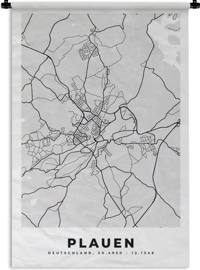 Wandkleed - Wanddoek - Kaart - Plauen - Duitsland - Plattegrond - Stadskaart - 120x180 cm - Wandtapijt