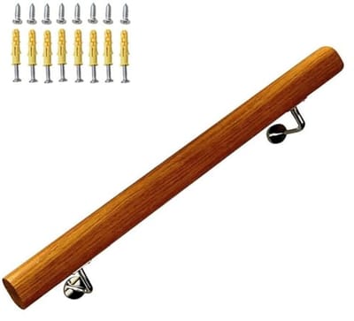 Houten trapleuning - Wandleuning Grijprail - Veilig traplopen - Massief hout roestvrij staal - 50cm - Natuurlijk hout