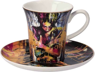 Goebel - Lana Frey | Kop en schotel Espresso Liberation | Porselein - 12cm - 100ml - met echt goud