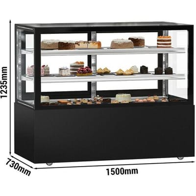 GGM Gastro Kühl- & Kuchenvitrine MADRID - 1500mm - Doppelverglasung - mit 2 Ablagen - Schwarz Matt