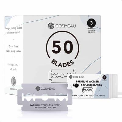 Cosmeau Safety Razor Blades voor Vrouwen Alle Lichaamsdelen Scherpte 3 - 50 Stuks Safety Razor Scheermesjes Mesjes voor Bamboozy Safety Razors - Platinum - Zero Waste