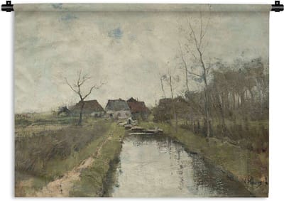 Wandkleed Anton Mauve - Huisje aan een sloot - Schilderij van Anton Mauve Wandkleed katoen 120x90 cm - Wandtapijt met foto