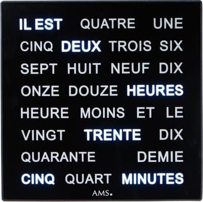 Intertime | Woordklok | Wandklok | Tafelklok | 28x28 | Zwart | Frans