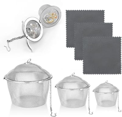 Dailygoods- Schoonmaakmandjes 3 Stuks - Hoogwaardige Roestvrij Stalen Mandjes - Universele Houder - Gaas Bal met Deksel - Geschikt voor Ultrasone Reinigers - Duurzaam Ontwerp - Reinigingsmandjes