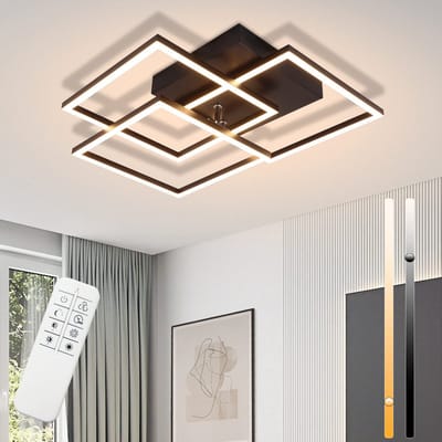 NETTLIFE Plafondlamp LED - Zwart - Vierkant - 3 Lichts - 3000-6500K Dimbaar - modern Woonkamerlamp - met afstandsbediening voor Slaapkamer | Keuken | Gang - 36W