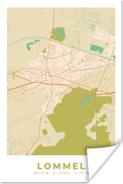 Poster Plattegrond - Stadskaart - Kaart - België - Lommel - 120x180 cm XXL