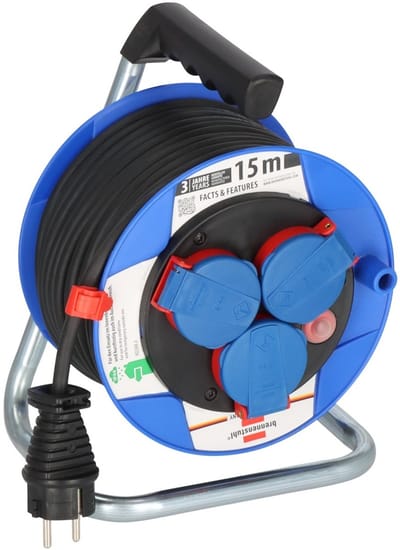 Brennenstuhl Garant Kompakt IP44 kabeltrommel (15m, gemaakt van speciale kunststof, voor kortstondig gebruik buitenshuis, Made in Germany) blauw
