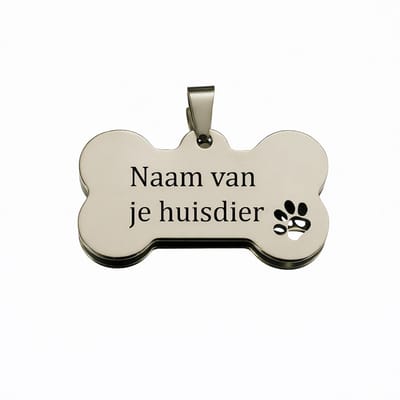 Naamplaatje hond - (5,0x3,5 cm) - Model L - Hondenpenning - Laser gegraveerd - Gepersonaliseerd - RVS