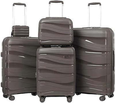 Reisbagageset – Voor vakantie en zakelijk gebruik – Lichtgewicht met harde schaal, cosmeticakoffer en minidoos, TSA-slot – Bruin, duurzaam materiaal (bijv. 55 cm, 68 cm, 78 cm, 35 cm, 20 cm)