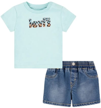 Levi´s ® Kids Core Seasonal Logo Denim Set Blauw 24 Months Jongen
