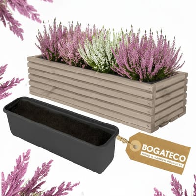 Houten bloembak | Plantenbak | Bloempot 44 x 20 x 14,5 cm | Kruidenpot | Bloempot met kunststof inzetstuk | Waterdicht | Grijs