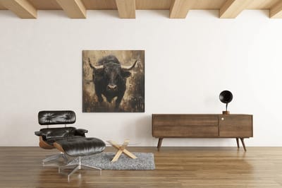 Canvas Schilderij - Dieren - Rennende Stier - 60x60x2 cm