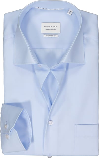 ETERNA comfort fit overhemd - popeline - lichtblauw - Strijkvrij - Boordmaat: 40