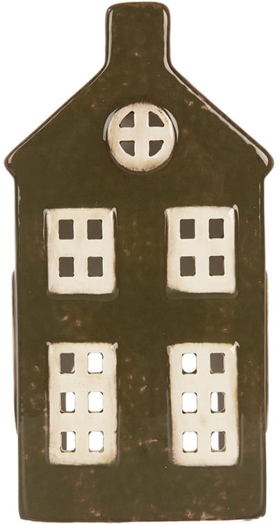 Clayre & Eef Waxinelichthouder Huis 8x6x16 cm Groen Keramiek
