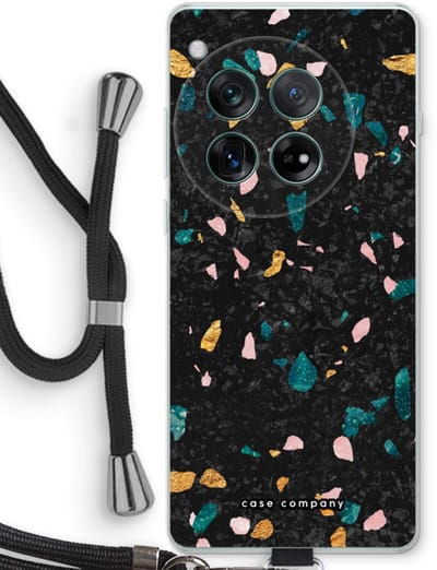 Case Company® - Hoesje met koord geschikt voor OnePlus 12r hoesje met Koord - Terrazzo N°10 - Telefoonhoesje met Zwart Koord - Bescherming aan alle Kanten en Over de Schermrand