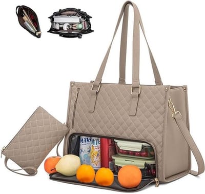 Lunch Tas, 2-in-1 Lunch Tas Handtas Combinatie, 15,6-inch Handtas Met Geïsoleerde Lunch Kamer, Lunch Tas, Vrouwen Koeltas, School Kantoor Isolatie Tas (kaki)