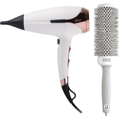 ghd Helios Föhn White + Olivia Garden Expert Blowout Speed Wavy White/Grey 45mm