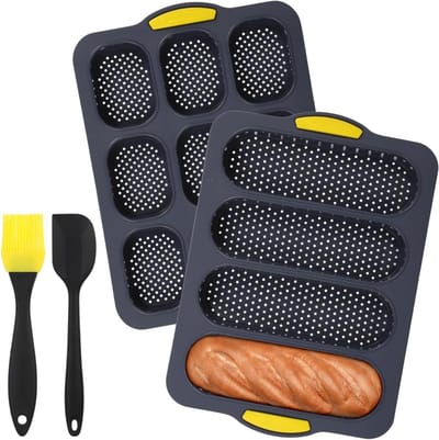 Siliconen Pannenset - Bakvormen Set - Brood Bakken - Geperforeerd Ontwerp - 4-delig - Zwart & Geel
