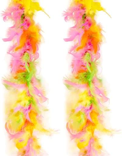 Funny Fashion Carnaval verkleed boa met veren - 2x - geel/roze - 200 cm - 45 gram - Glitter and Glamour - veel veertjes